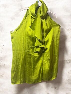 Essentials by Milano Lime Green Satin Tie-Neck Camisole